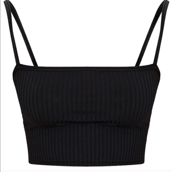 NWT PRETTYLITTLETHING Black Rib Square Crop Top S - Picture 4 of 6